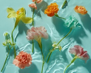 Poster - Soft Spring Serenity Pastel Floral Flatlay with Textural Blooms - Mindful Design and Creative Botanical Marketing for Wellness Aesthetics