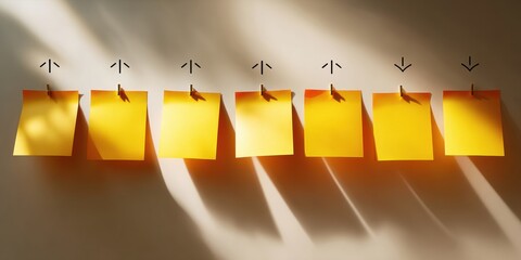Fototapete - Minimalist Workflow Optimization Dynamic Yellow Sticky Notes Mapping Strategic Process Flow for Agile Business Intelligence and Productivity Enhancement