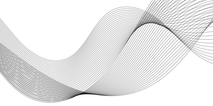 Abstract digital stylized black and grey curved wavy line art element for design white Striped line texture background. Vector illustration.