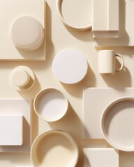 Poster - Minimalist Ceramic Design Neutral Tone Geometric Pottery Arrangement Showcasing Soft Contemporary Craftsmanship and Architectural Styling for Modern Lifestyle Branding