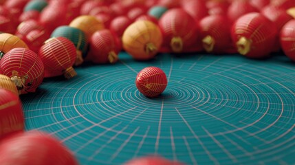 Fototapete - Geometric Data Visualization Precision Spherical Radar Interface with Concentric Circular Grid - Cutting-Edge Tech Mapping and Signal Processing Innovation