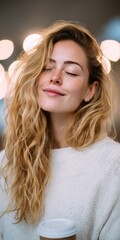 Aufkleber - Mindful Minimalism Serene Young Professional Embracing Calm in Soft Neutral Tones - Wellness and Workplace Tranquility for Gen Z Lifestyle Content