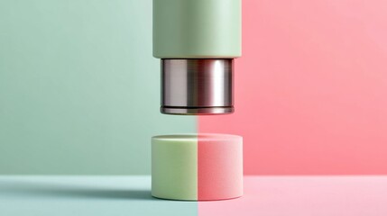 Leinwandbilder - Minimalist Color Block Design Contemporary Pastel Geometric Cylinders Showcasing Precision Manufacturing and Modern Aesthetic Trends in Industrial Product Styling