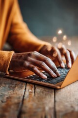 Poster - Empowered Digital Workforce Minimalist Workspace Aesthetic Capturing Professional Resilience with Warm Ochre Tones and Rustic Wooden Texture - Inclusive Tech Performance