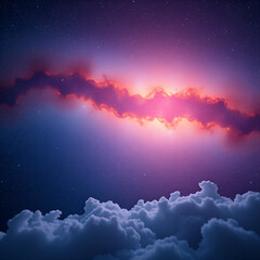 Milky Way galaxy exploration through outer space towards glowing milky way galaxy. 4K looping animation of flying through glowing nebulae, clouds and stars field. Animation video