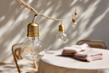 Poster - Nostalgic Minimalist String Lights Soft Ambient Aesthetic for Cozy Home Decor, Lifestyle Branding and Creative Interior Storytelling