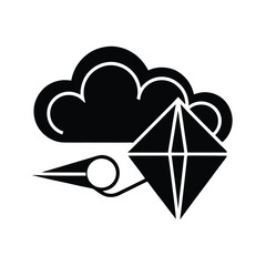 Poster - Black and white cloud computing icon with kite symbol and associated connected circular elements