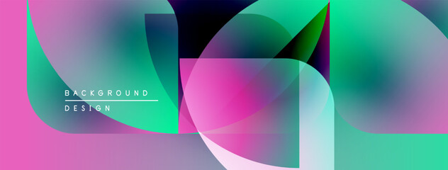 Poster - Abstract vibrant design. Overlapping circles create dynamic visual effect. Pink, turquoise hues dominate composition. Modern aesthetic.
