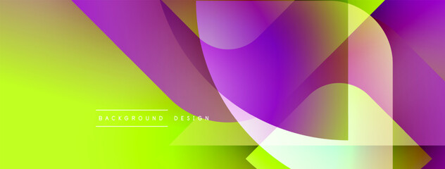 Fototapete - Abstract vibrant design. Overlapping shapes create dynamic gradient effect. Yellow, purple hues dominate composition. Modern aesthetic.