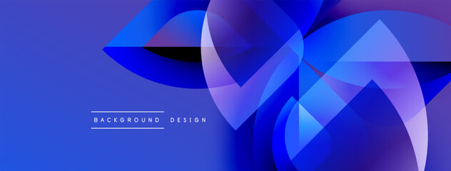 Poster - Abstract blue design features overlapping shapes. Gradient colors create dynamic visual effect. Modern background suitable for various projects.