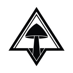 Poster - Black and white geometric mushroom icon inside a triangle vector illustration suitable for logos and branding