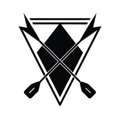 Poster - Abstract graphic design featuring crossed paddles and a rhombus within a triangular framework in black and white