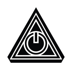 Poster - A bold black and white power symbol enclosed within a triangular shape representing energy control.