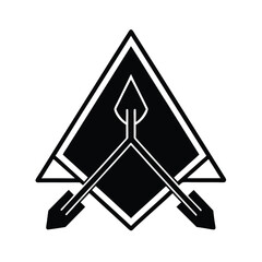 Fototapete - Abstract geometric symbol or logo featuring a black arrowhead design set within a triangle frame on white background.