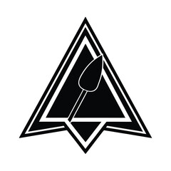 Fototapete - Abstract geometric design featuring a stylized object within a black triangle shape on a white background