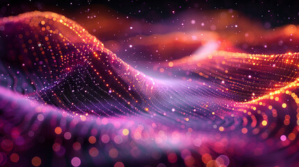 Poster - Abstract digital illustration of glowing particles forming wavy lines with vibrant colors.