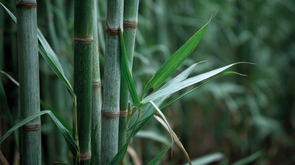Poster - Natural light filters through vibrant bamboo canes, highlighting their fresh green color and creating a tranquil atmosphere among the foliage