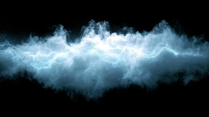 Poster - Thick black storm clouds dominate the sky, crackling with electric lightning, creating a dynamic and powerful atmosphere filled with swirling wisps of smoke