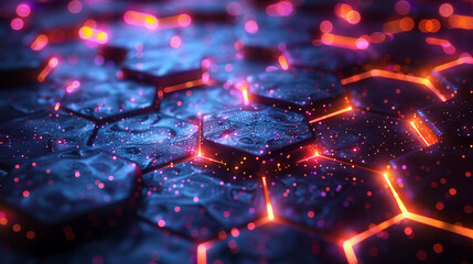 Poster - Abstract futuristic hexagonal grid structure with glowing inner lights.
