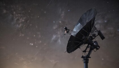 Wall Mural - Close-up of satellite antenna against star-filled backdrop, dark, power