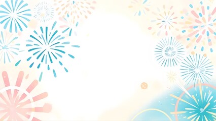 Aufkleber - 白い背景に様々な花火のイラスト パステルカラーの花火が輝く背景デザイン お祝いのイベントや夏の祭りのテーマに最適