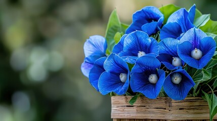 Aufkleber - Vibrant blue flowers in a natural setting close-up photography botanical environment lush green background