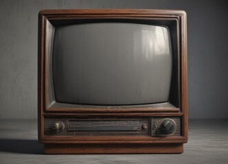 Wall Mural - A weathered antique CRT television set, showing static on its screen , tube, device, vintage