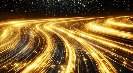 Aufkleber - golden light trails flowing over a dark surface