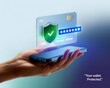 © Unlimited Resources - Secured digital payment concept smartphone holding credit card shield password protection