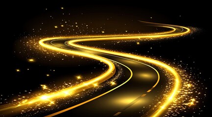 Poster - golden highway, glittering path