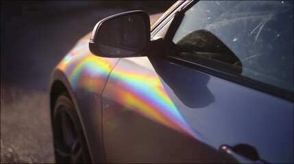 Poster - Car Reflection with Rainbow Glare in Natural Sunlight