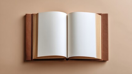 Poster - Book lies open on a light, textured surface, showcasing blank white pages under gentle, natural light, inviting moments of creativity and reflection