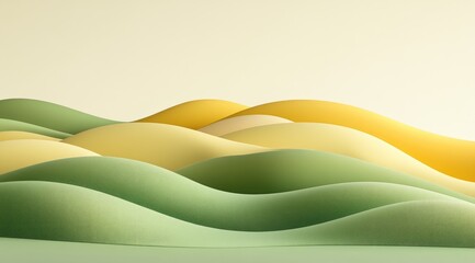 Poster - Abstract landscape of soft, flowing hills in pastel yellow and green hues