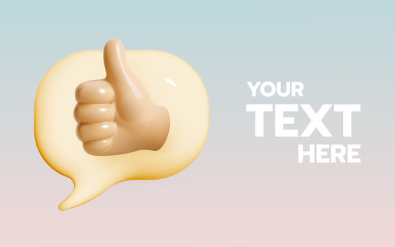 3D Thumbs Up Inside Chat Bubble with Space for Custom Positive Message or Approval Text