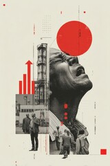 Poster - Collage of industrial building and people showcasing economic concepts