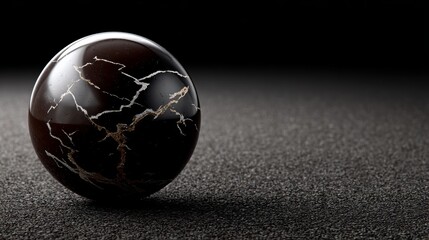 Poster - Close-up capture features a glossy obsidian sphere with striking silver veins resting on dark velvet. The soft lighting enhances its modern sophistication