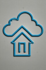 Poster - Modern blue house and cloud line icon on a light background
