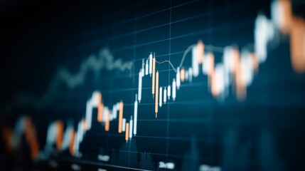 Aufkleber - A digital dashboard features glowing stock market graphs and data streams on a deep navy background, illustrating the dynamics of financial technology