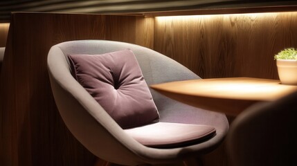 Poster - Cozy, upholstered armchair in a modern, light-filled space.