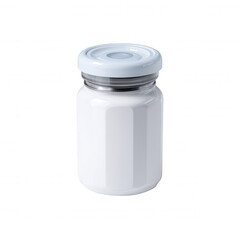 Poster - A clear glass jar with white paint on the inside and a matching lid sits against a stark white background, offe a clean and minimalist presentation look.