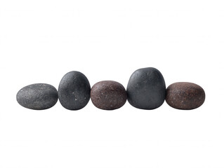 Poster - Isolated against a plain white backdrop, five smooth, rounded stones of varying colors and textures sit in a simple row, presenting a zen and calming visual.