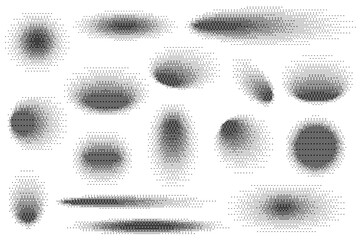 Poster - Circle drop shadows set with bitmap effect isolated on white background. Soft gradient shapes with pixel noise. Vector dither gradation Y2K retro elements.