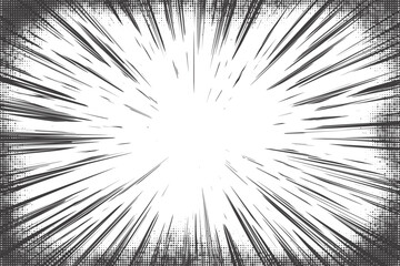Poster - comic speed lines background with radial burst and halftone effect. cartoon anime action rays motion