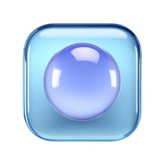 Poster - A glossy blue button with a round sphere inside reflects light, creating a modern, clean, and simple digital design element on a white background for websites.