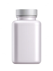 Poster - An isolated white plastic bottle with a silver ribbed cap sits on a white background used for supplement storage or packaging mock-up and labeling template.