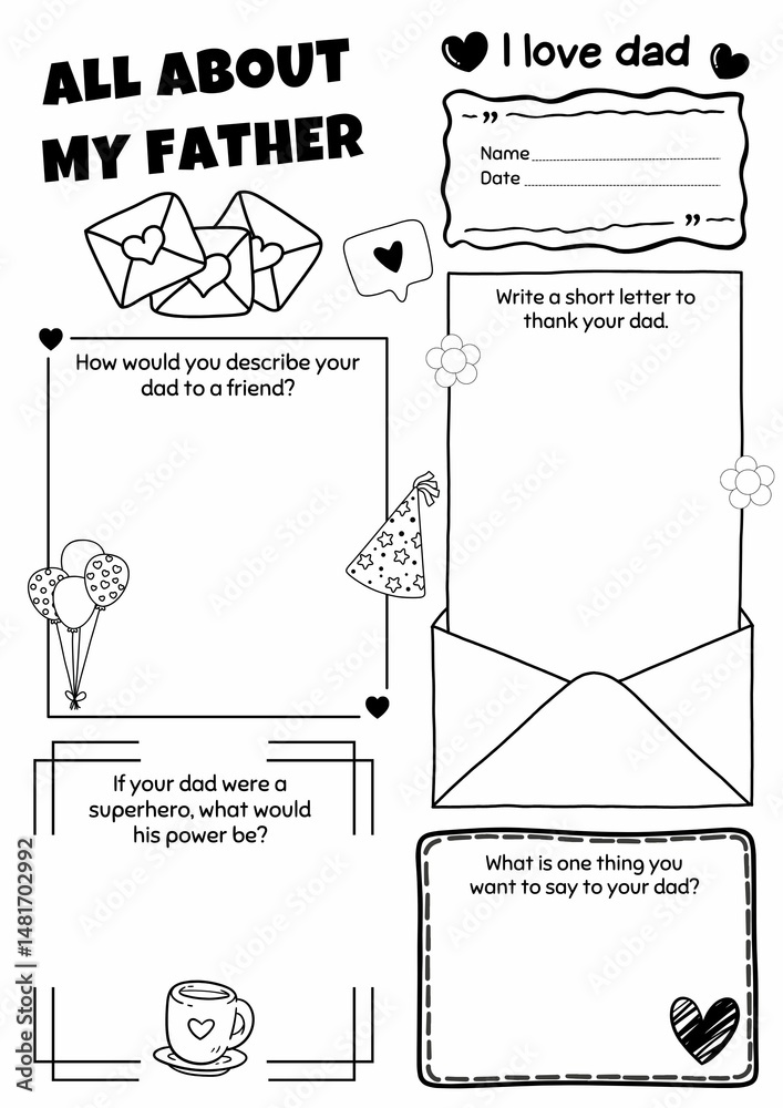 All About My Father Worksheet for Grades 2-6, Father's Day Writing ...