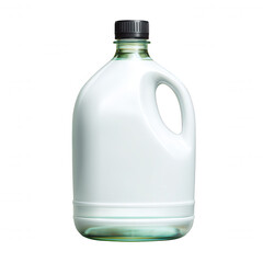 Poster - A white plastic gallon jug with a black cap sits isolated on a white background, its handle ready for convenient pou and transport of liquid contents inside.