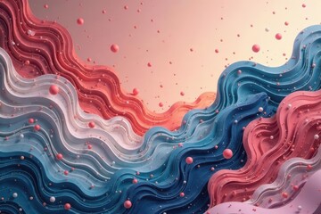 Wall Mural - abstract pastel waveform with floating spheres a colorful 3d render of intertwined, undulating layer