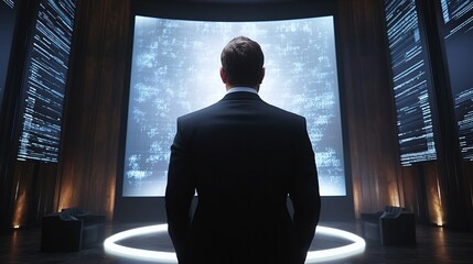 Poster - Business man in suit facing digital interface technology