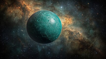 Wall Mural - Celestial teal planet in a cosmic nebula.